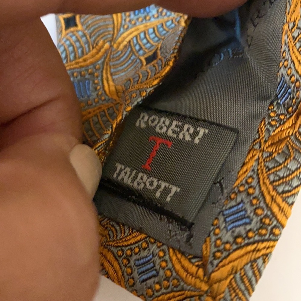 Robert Talbott orange blue pattern silk tie - image 5